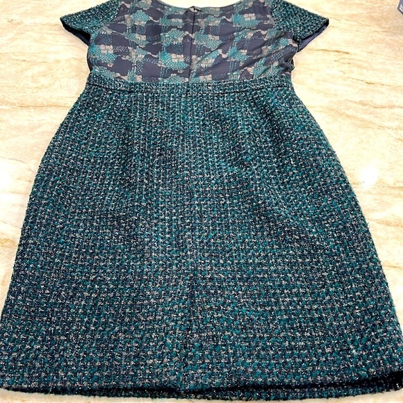 Talbots | Mixed Media Midi Sheath Dress | Green Navy Multi | Size‎ 10 - Picture 2 of 16